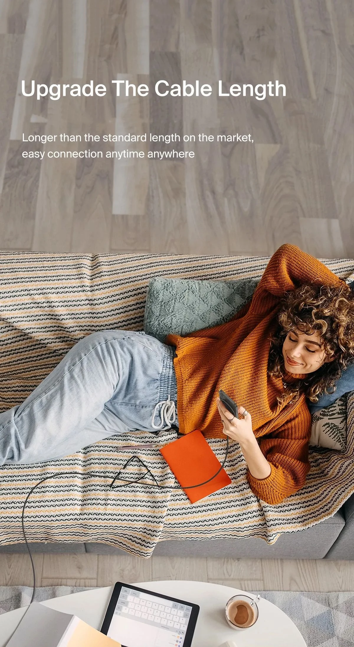 بلكين بوست تشارج كابل USB-C إلى USB-C مضفر بقوة 100W وطول 2 متر